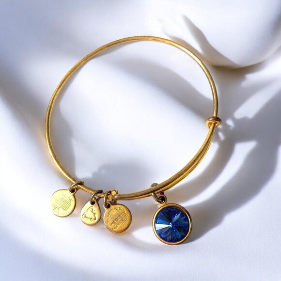Alex and Ani Sapphire September Birthstone Charm Bracelet Gold 2"- 3.5" - Picture 1 of 2